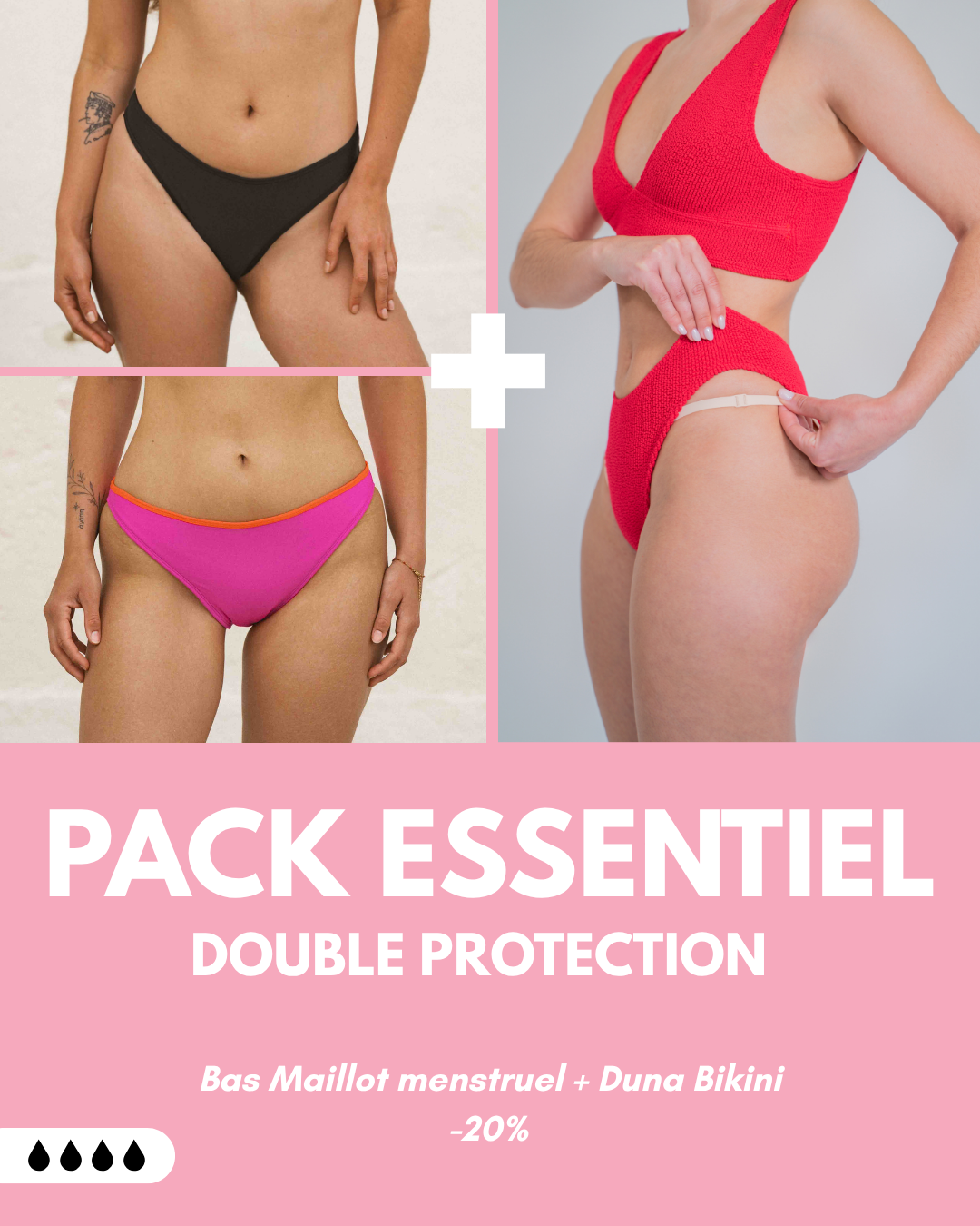 PACK ESSENTIEL DOUBLE PROTECTION (Bas menstruel + Duna bikini)